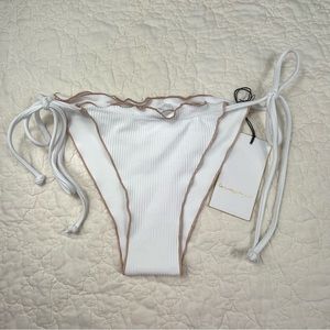 🔥NWT Lovewave String Straps White Bikini Bottom Brown Trim Size Smalll